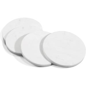 Mela Artisans White Marble Coasters Set of 4 Round Stone Coasters for Drinks Elegant White Coffee Table Decor Handcrafted Natural Marble Cup Mat for Wine, Water & Beer