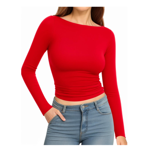 MANGOPOP Long Sleeve Shirts for Women Boat Neck Top Slim Fit T Shirt Tight Tops Tee
Size L