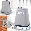 2 Pcs 2 in 1 Extra Long Pet Proof Outdoor Faucet Covers Winter w/Lock 8.5x7x5.5 in Thick Foam Plastic Spigot Cover Reflective Strips Faucet Cover for Outside Water Faucet Freeze Protection (Gray)