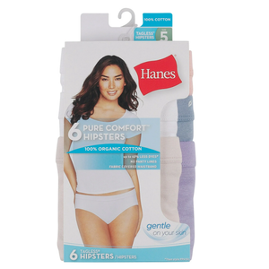 Hanes Women's Pure Comfort Hipster Underwear, Organic Cotton, 6-Pack Assorted 5, Medium 