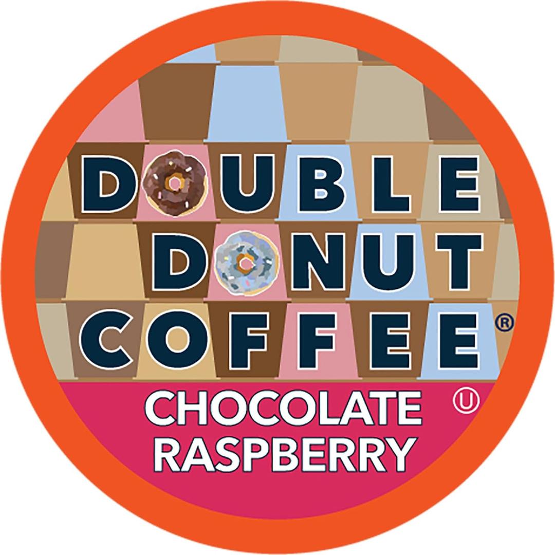 Double Donut Flavored Coffee Pods, Chocolate Raspberry Coffee, Single Serve Medium Roast Coffee for Keurig K Cups Brewers, 24 Count, Best If Used 01/20/2027