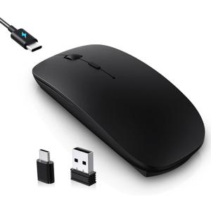 cimetech Rechargeable USB C Mouse, Type C Wireless Mice for MacBook Air, USB-A & Type-C Receiver, Portable Lightweight Optical Design, Quiet Click, for Computer PC Laptop (C-Charging Port) - Black