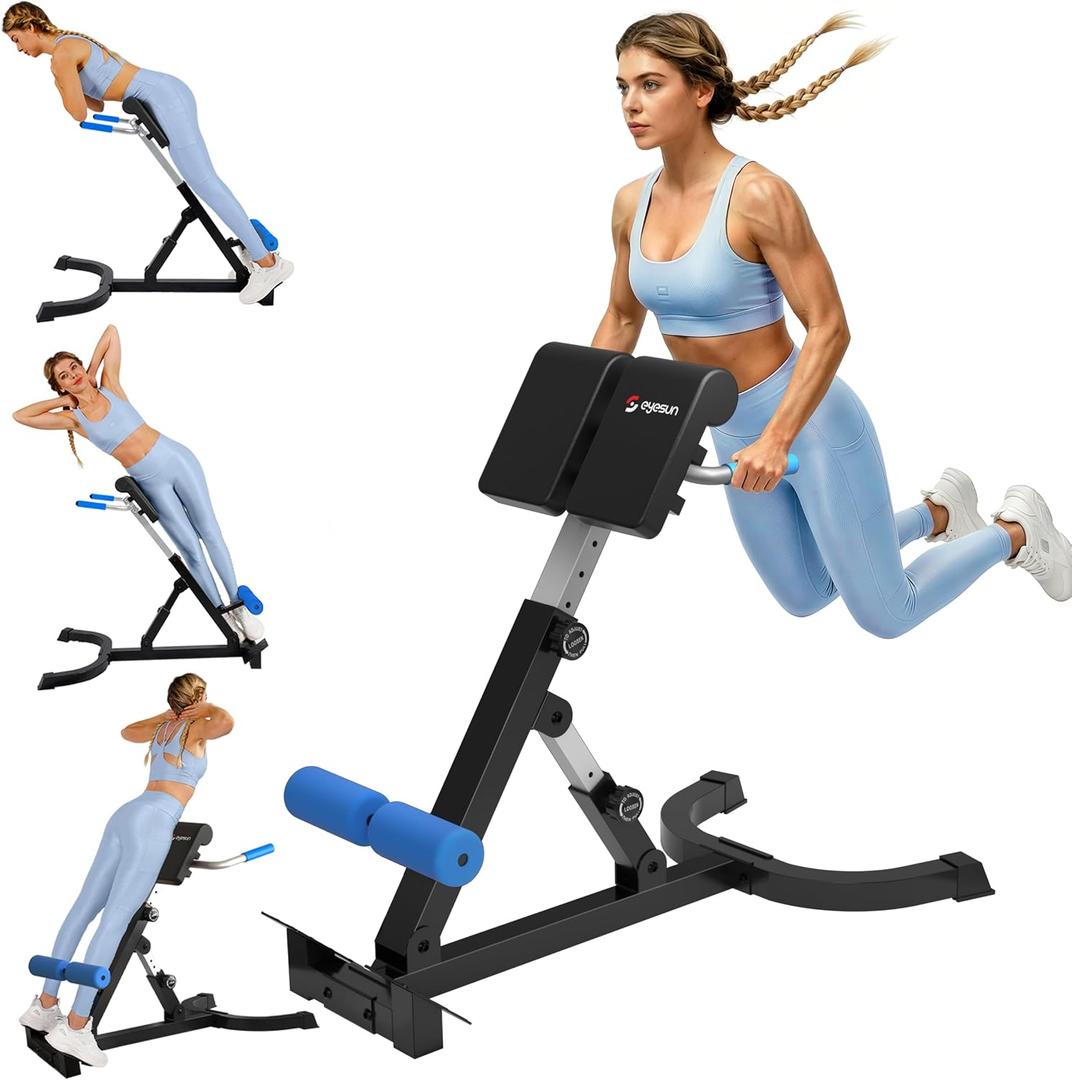 Roman Chair,Foldable Back Extension Machine,Adjustable Ab Back Extension Machine,Core Strength Trainer,Back Exercise Machine for Glute,Ab Workouts,Full All-in-One Body Workout&Home Gym FitnessBlue