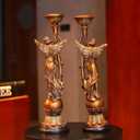23H Large Antique Bronze Angel Candle Holder Set of 2 Statue Elegant Home Wedding Decor Church Altar Holiday Display Perfect Pair of Heavenly Decorations