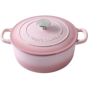 Enameled Cast Iron Covered Dutch Oven with Lid Round Pot for Bread Baking, 7 Quart, Pink (7QT)