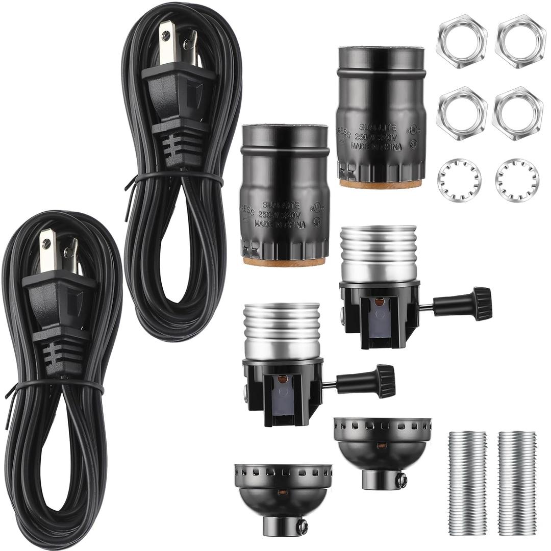Honoson Lamp Repair Kit Table Rewire Lamp Parts with 3 Way Socket Matching Cord and Essential Hardware Wiring Kit for Table Floor DIY Design Repair Light Do It Yourself (Black)
