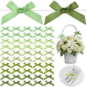 Gejoy 100 Pieces 2.6" Green Series Valentine's Day Bows Satin Ribbon Twist Tie Mini Bows for Gift Wrapping Bags Crafts for New Year Wedding Birthday Party Shower Candy Treat Cake Pop Decoration
