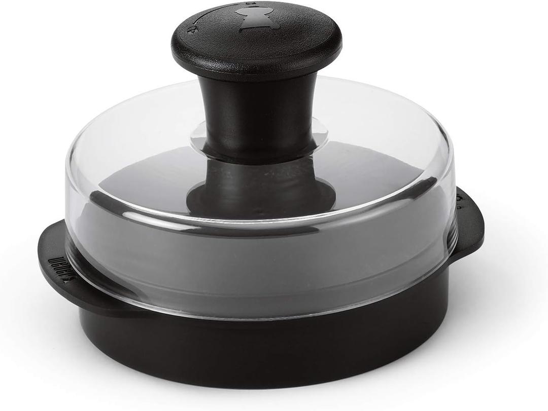 Weber Original Burger Press, Black Creates Perfect Flat 1/4 lb & 1/2 lb Patties with Builtin Dimple, Detachable Handle & Nylon Grip