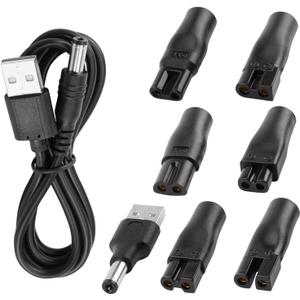 8-in-1 USB 5V Charger Adapter Kit,Compatible with Electric Hair Clippers, Beard Trimmers Charger, Shavers, Beauty Instruments. Includes 6 Adapter Tips, 1 DC5521 Cable, 1 USB Plug