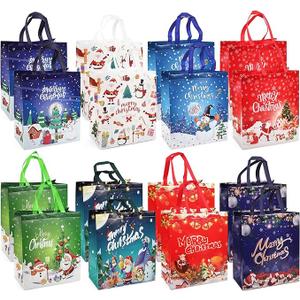 16PCS Large Christmas Gift Bags, Christmas Tote Bags with Handles, Christmas Treat Bags, Multifunctional Non-Woven Christmas Bags for Gifts Wrapping Shopping, Xmas Party Supplies, 15"×13.8"× 5.9"