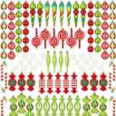 120 Pcs Red and Green Christmas Tree Ornaments Christmas Ball Snowflake Hanging Candy Ornaments Swirl Lollipop Ornament Candy Cane Decorations for Xmas Tree Party Decor