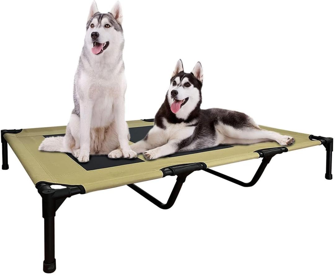 FIOCCO Elevated Dog Bed - Heavy Duty Dog Cot, Washable Raised Pet Bed with Chew Proof Mesh and Metal Frame, Portable Pet Bed for Outdoor Use, Dogs Cot Beds for X-Large Dogs, Grey/Black Mesh