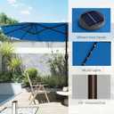 15ft Large Patio Umbrella with Solar Lights and Base, Double-Sided Outdoor Rectangle Umbrella with 48 LED Lights, Market Table Umbrellas with UV Resistant Canopy, Royal Blue