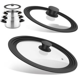 Universal Lids for Pots, Pans and Skillets, Fits 7", 8", 9", 10", 11", 12" Cookware, Universal Pan Lid and Pot Lid with Tempered Glass and Silicone Edging (2 Pack)