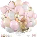 Pink Gold Balloons, 12 Inch Pastel Pink Metallic Gold Balloon with Bow Foil Balloons Beige White Gold Confetti Latex Balloon for Women Girls Baby Shower Bridal Boho Birthday Wedding Party Decoration