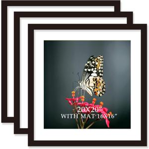 20x20 Frame Black With Mat 16x16 Solid Wood Picture Frames (3 pack, 20x20 Inch)