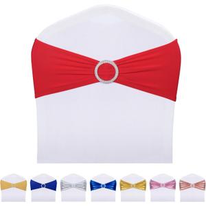 LEBENGURU Red Spandex Chair Sashes-30pcs Premium Stretch Bows with Buckle Slider, Universal Elastic Chair Bands for Wedding Party Banquet Decoration
