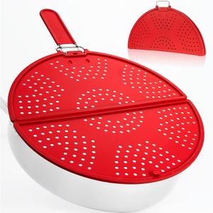 Foldable Splatter Screen for Frying Pan Grease Strainer Guard Silicone Splatter Shields with Folding Handle Multifunction Oil Splatter Screen Strainer