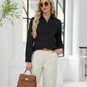 J.VER Button Down Shirts for Women Stretch Collared Cotton Long Sleeve Dress Shirt Business Casual Blouse for Work (Black, XL)