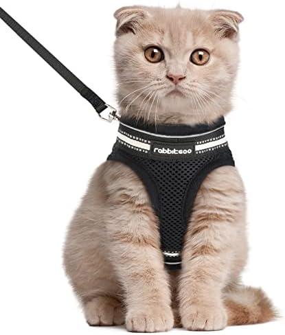 rabbitgoo Cat Harness and Leash Set for Walking Escape Proof, Adjustable Soft Kittens Vest with Reflective Strip for Cats, Comfortable Outdoor Vest, Black, Size M