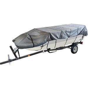 WFLNHB 210D Heavy Duty Trailerable Boat Cover Replacement for Jon Boat-Grey (16ft length, beam width to 75inches)