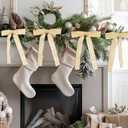 Artmag 24 Pcs Velvet Bows for Christmas Tree Rustic Bows Velvet Christmas Ornaments for Door Garland Wreath Gift Party Holiday Decoration (Width of 1 Inch,Beige)