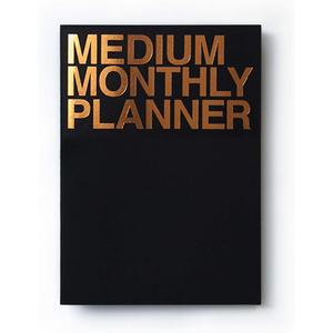 JSTORY Medium Monthly Planner, Undated, Year Round, Premium Thick Paper, Eco Friendly Stitch Bound A5 16 Months 150 GSM 18 Sheets Black Gold
