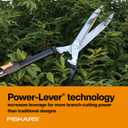 Fiskars Power-Lever Extendable Hedge Shears, Self-Sharpening Serrated Steel Blades for Clean Cuts, Handles Adjust 25"-33" for High Reach, Multiplies Leverage for 2x Power, 10" Blades, Orange/Black