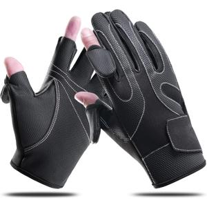 Leather Fishing Gloves for Men and Women 2 Cut Fingers Flexible Great for Photography Fly Fishing Ice Fishing Running Touchscreen Texting Cycling Walking (Large)