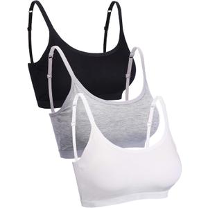Blulu Mini Camisole Bra Wireless Padded Bra with Adjustable Straps for Women Girls (Large, Black White Grey)