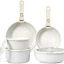 GiPP 11Pcs Pots and Pans Set Non Stick, Cookware Sets Nonstick Detachable Handle, Induction Kitchen Set Removable Handle, RV Cookware set, Oven Safe (White)