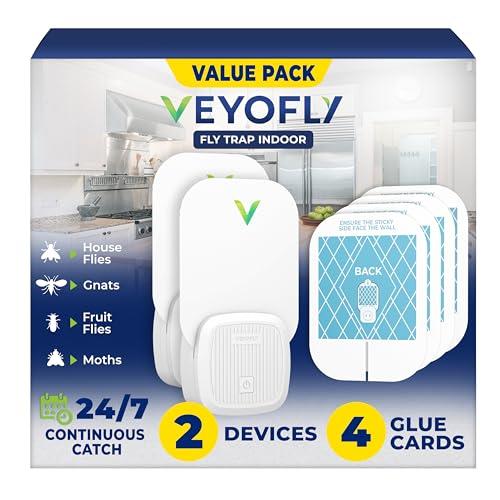 VEYOFLY Fly Trap Indoor, Fruit Fly Traps for Indoors Flying Insect (2 Device + 4 Refills) Gnat Traps for House Indoor, Bug Zapper Indoor, Gnat Killer Catcher & Fruit Fly Killer Light Plug in