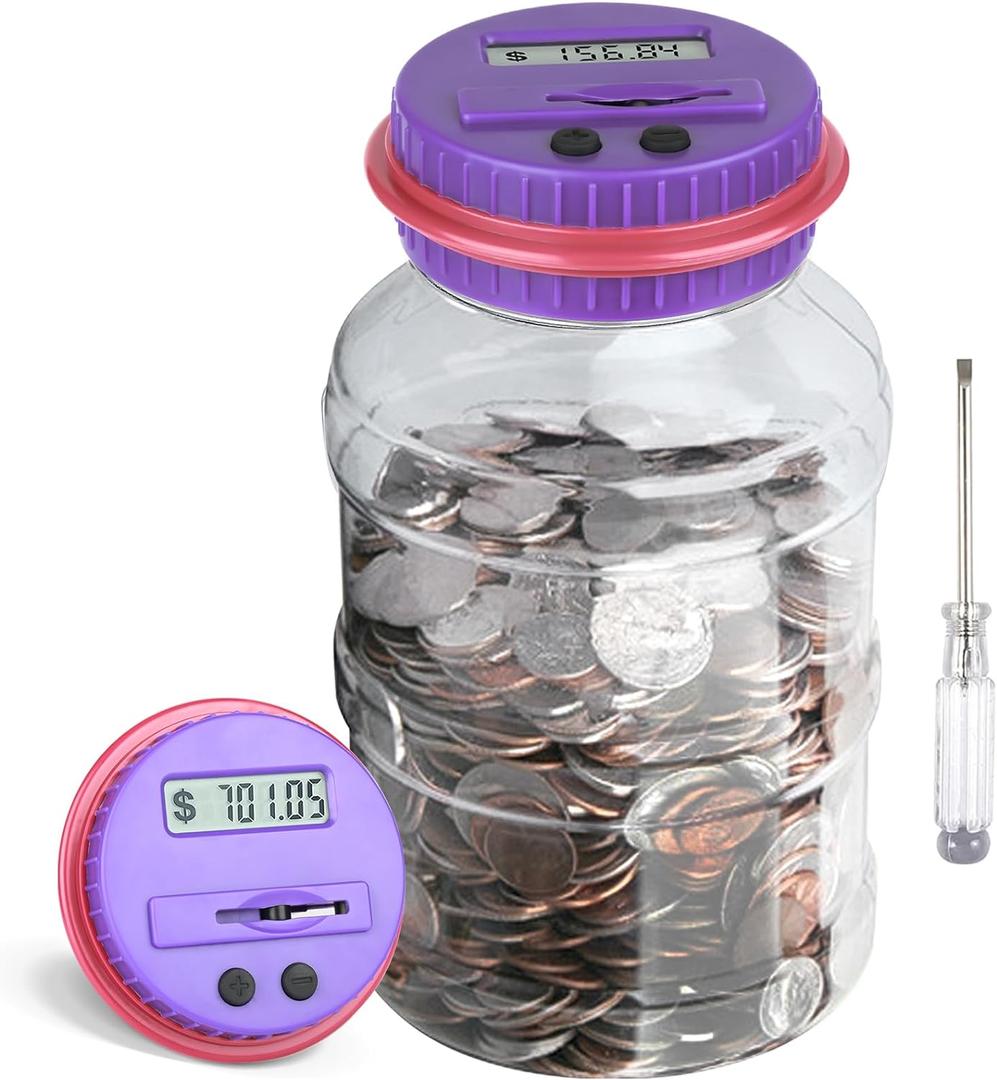 Large Piggy Bank for Adults Kids, Vcertcpl Digital Coin Counting Bank with LCD Counter, 1.8L Capacity Coin Bank Money Jar for Adults, Designed for All US Coins (Purple), Best By Jan 15, 2026 Large Piggy Bank for Adults Kids, Vcertcpl Digital Coin Counting Bank with LCD Counter, 1.8L Capacity Coin Bank Money Jar for Adults, Designed for All US Coins (Purple), Best By Jan 15, 2026