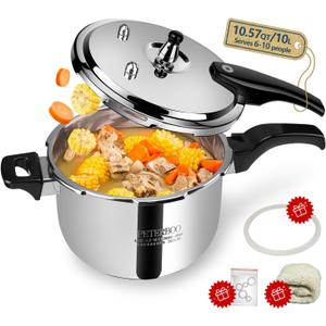 Premium 10.57 Quart Stainless Steel Pressure Cooker, Commercial Grade Luxury Cookware, Brand Quality Durability, Professional Performance for Large Families & Events