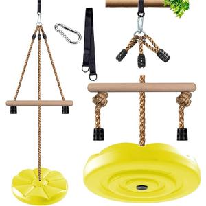 KINSPORY Disc Swing for Kids, Swing Set Accessories, 7FT Height Adjustable Gym Monkey Bars, Hanging Tree Seat for Backyard, Outdoor Play Equipment (Yellow)