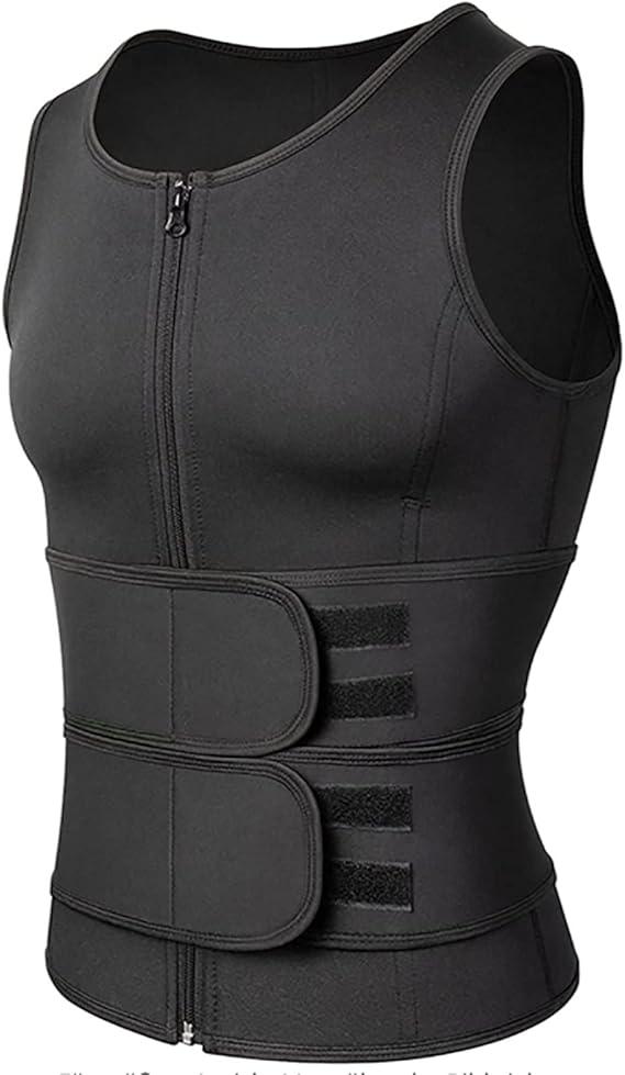 LIYUN Men's Slimming Compression T-Shirt Short Sleeve Blouse Top Sweat Vest Zip Sauna Shaper for Cardio, Endurance Sauna Suits, XL