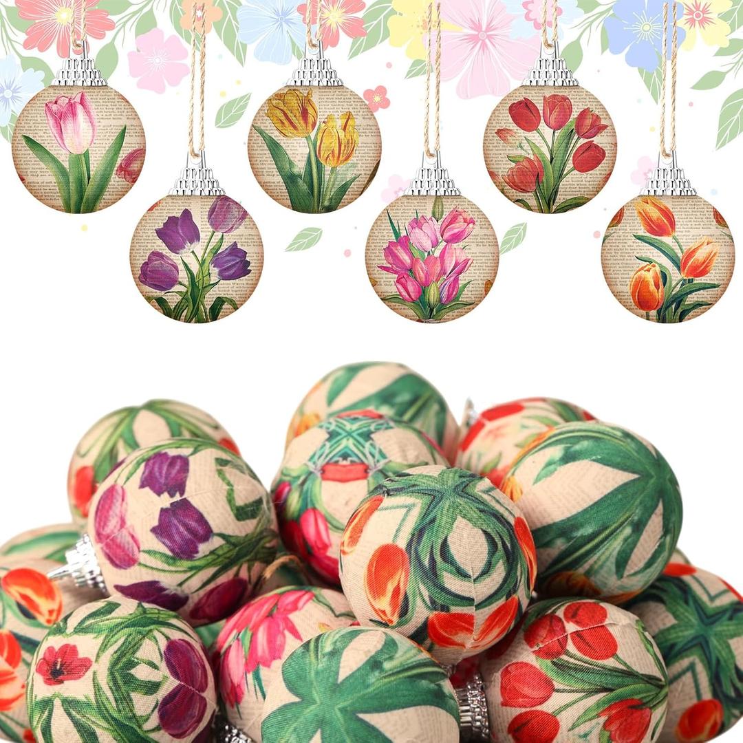 Outus 18 Pcs Spring Tulip Hanging Ornaments Ball Spring Decorations for Tree Vintage Tulip Theme Decorations Farmhouse Home Fireplace Decoration Holiday Party Favors