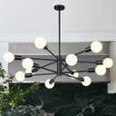 33" Modern Chandelier Ceiling Light Fixture, 12-Light Sputnik Chandeliers Matte Black Mid Century Chandelier Over Table, Height Adjustable Chandeliers for Dining Room Living Room (Bulbs Not Included)