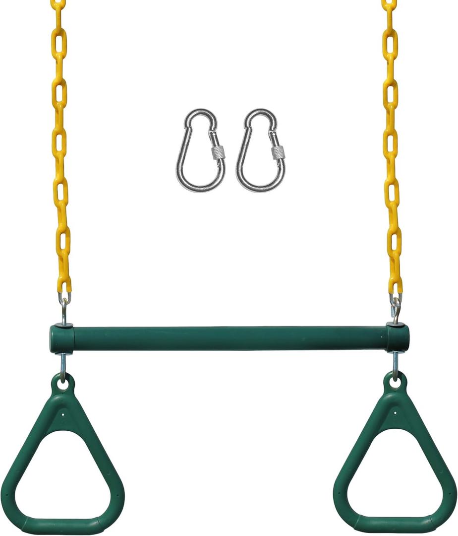 Jungle Gym Kingdom Swing Sets for Backyard, Monkey Bars & Swingset Accessories - Set Includes 18" Trapeze Swing Bar & 48" Heavy Duty Chain with Locking Carabiners - Outdoor Play Equipment (Green)