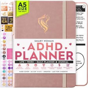 Self Care Journal & ADHD Planner for Adults - 5 Minute Journal, A 90 Days Planner, Creating Your Dream Life, Increase Productivity & Happiness, Vision Board, Guided & Gratitude Journal - Undated (Rose Gold Woman)