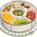 Divided Serving Tray with Lid and Handle, Portable Snackle Box for Veggie, Fruit Snacks Organizer, Clear Snack Spinner Container for Outdoor, Kitchen, Party, Travel