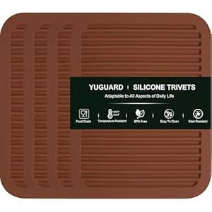 4 - Pack Multi - Purpose Silicone Mats | Heat Resistant Pot Holders for Kitchen | Non - Slip Hot Pads for Hot Pots, Pans & Quartz Countertops | Gray Kitchen Mats (Brown)