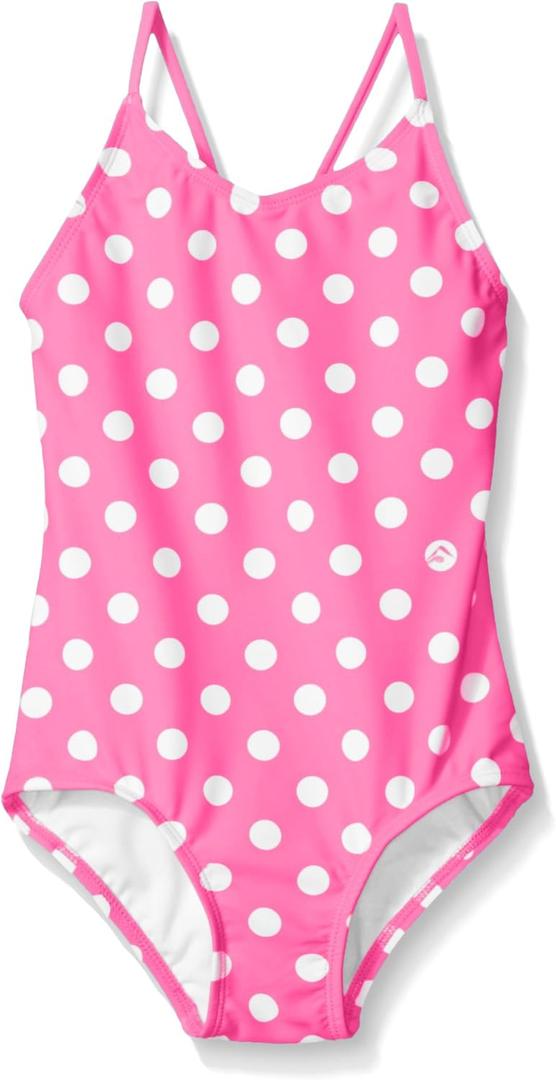 Kanu Surf Girls' Daisy Beach Sport one Piece Swimsuit (Size 7, Suzie Pink Dot)