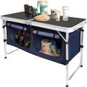 CampLand Outdoor Folding Table Aluminum Lightweight Height Adjustable with Storage Organizer for BBQ, Party, Camping, 47 in X 18.5 in X 27.3 in