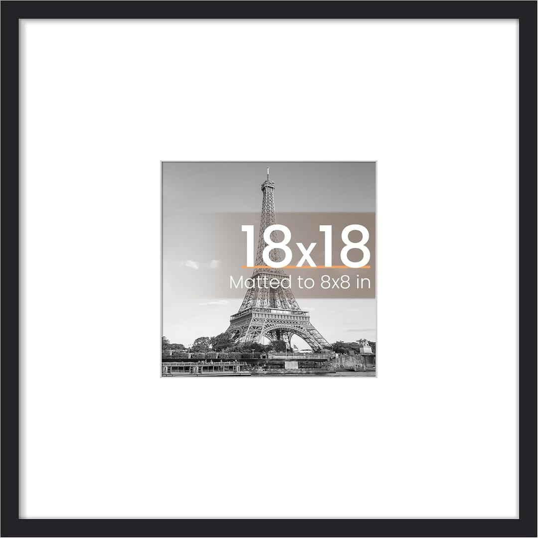 Upsimples 18x18 Picture Frame, Display Pictures 8x8 with Mat or 18 x 18 Without, Wall Hanging Square Frames, Black, 1 Pack
