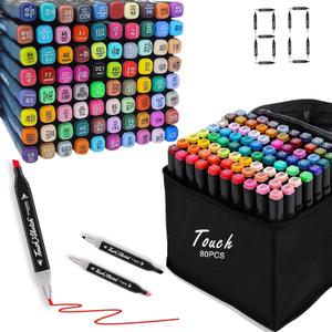 Alcohol Markers Set, 80 Colors Dual Tip Permanent Art Marker Set for Kids, Coloring Painting Supplies Sketch Drawing Markers for Adults, Holiday Present for Boys Girls Students, Journal Note Doodle (1 Count (Pack of 80), Black)