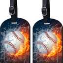 Luggage Tags for Suitcase 2 Pack Baseball Leather Luggage Tags with Name Tag Privacy Cover,Women Men Airport Cruise Luggage Travel Essentials