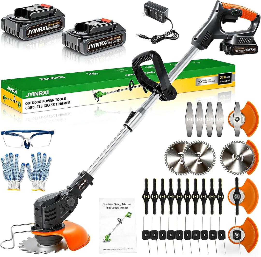 Electric Weed Wacker Cordless, with 2 Battery 26 Pcs Blades Charger, 33-47 inches