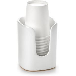 5 oz Square Ceramic Bathroom Cup Dispenser for Kids and Pregnancy - Disposable Paper Cup Holder for Mouthwash Cups on Bathroom Vanity Countertop (1 Pack, White)
