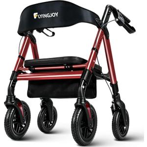 Walkers for Seniors with Seat,450Lbs Rolling Walker, 22" Extra-Wide Heavy-Duty Foldable All-Terrain Rollator Walker with Adjustable Ergonomic Breathable Seat,Brake,Adjustable Height 33"-41.5"(Red)